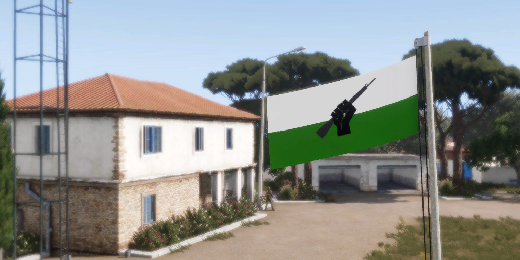 Outside shot of the GP flag in front of the La Trinité HQ